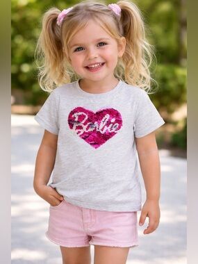 Barbie H&M Light Gray Tee with Pink Logo